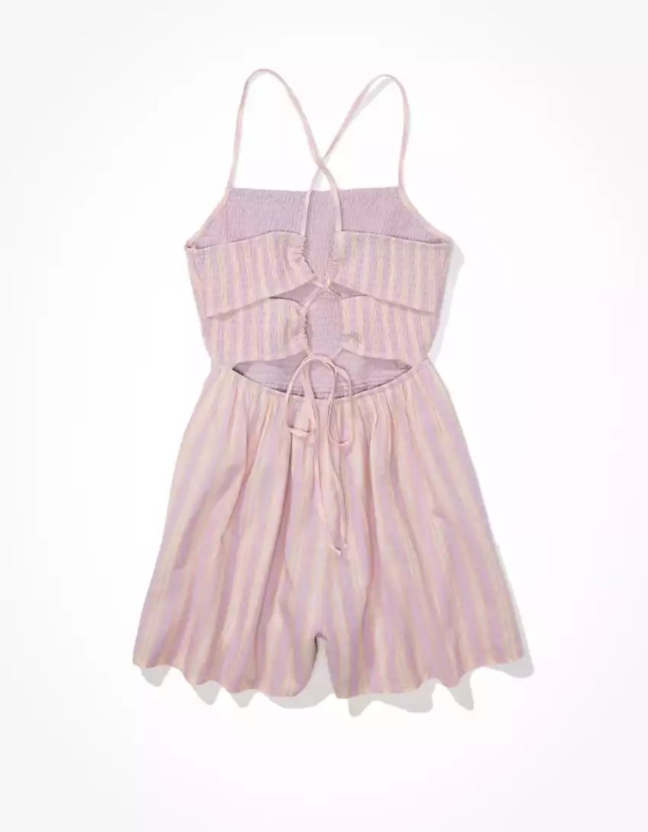 Combinaison American Eagle AE Rayé Smocked Romper Violette Femme | HAB-12899414